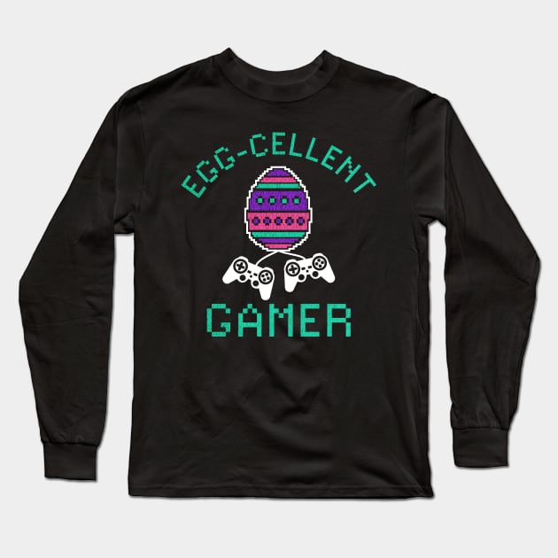 Egg-Cellent Gamer - Gamers Easter - Pixel Long Sleeve T-Shirt by Trinket Trickster